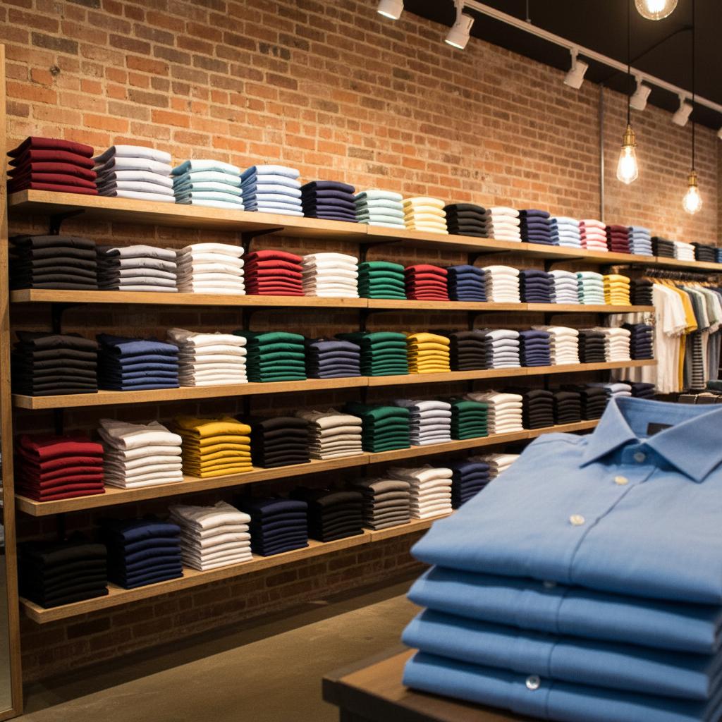 Colorful shirts and t-shirts display